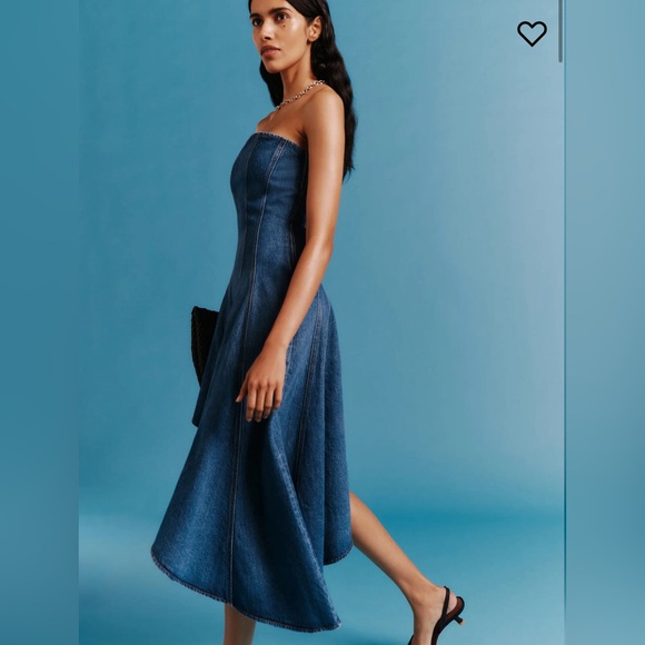 NWT Reformation Malina Denim Strapless Dress in Laguna Size 6 $218 - Picture 6 of 11